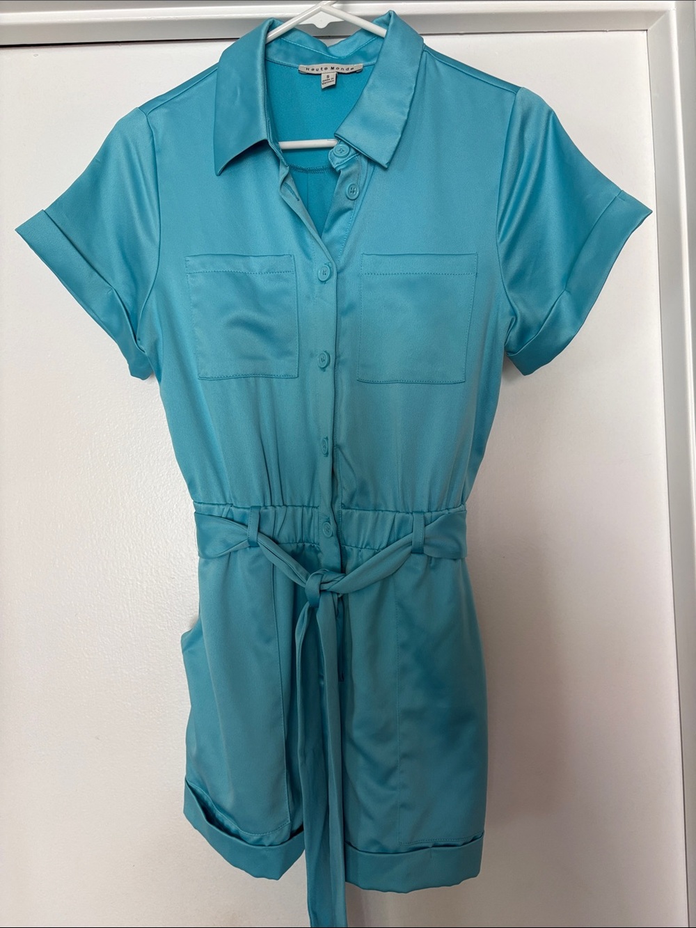 Haute Monde Turquoise Satin-Look Romper